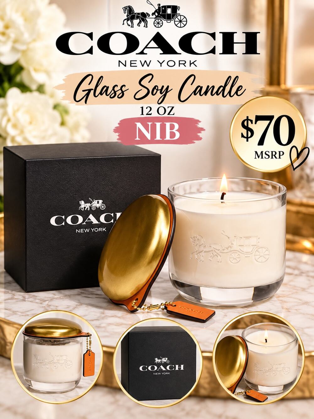 COACH $70 Glass Soy Candle 12 oz NIB